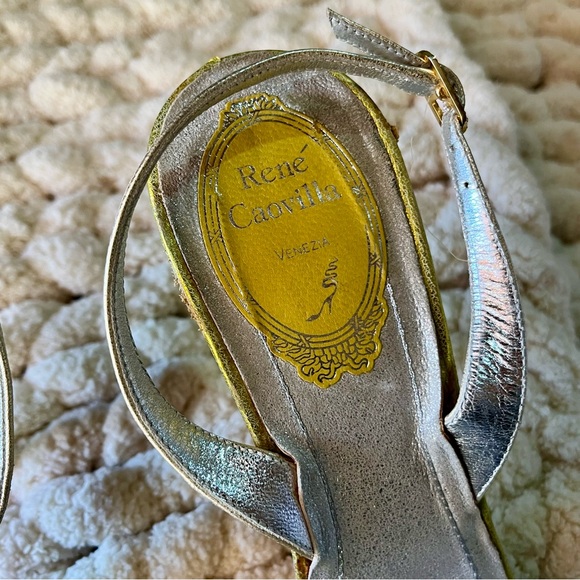 Rene Caovilla Bejeweled Rhinestone Buckle Metallic Leather Snakeskin Heel Sandal - Picture 11 of 11